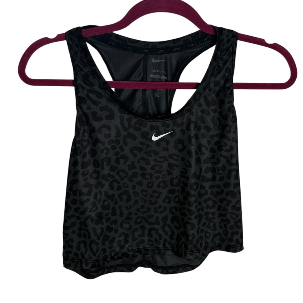 Nike Gray Leopard Print Dri-Fit Crop Top - Picture 1 of 6